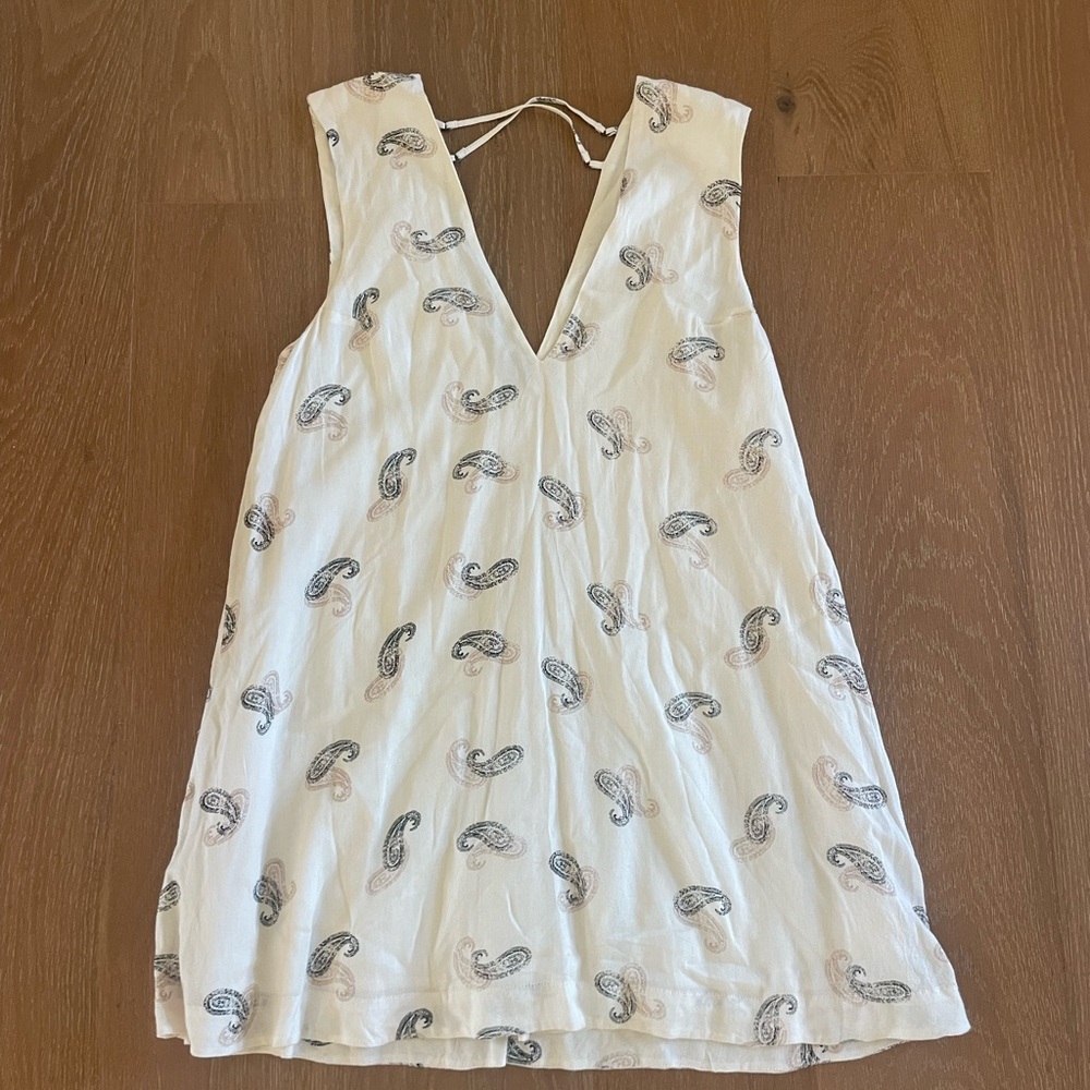 Free People White Sleeveless Dress with Paisley Print